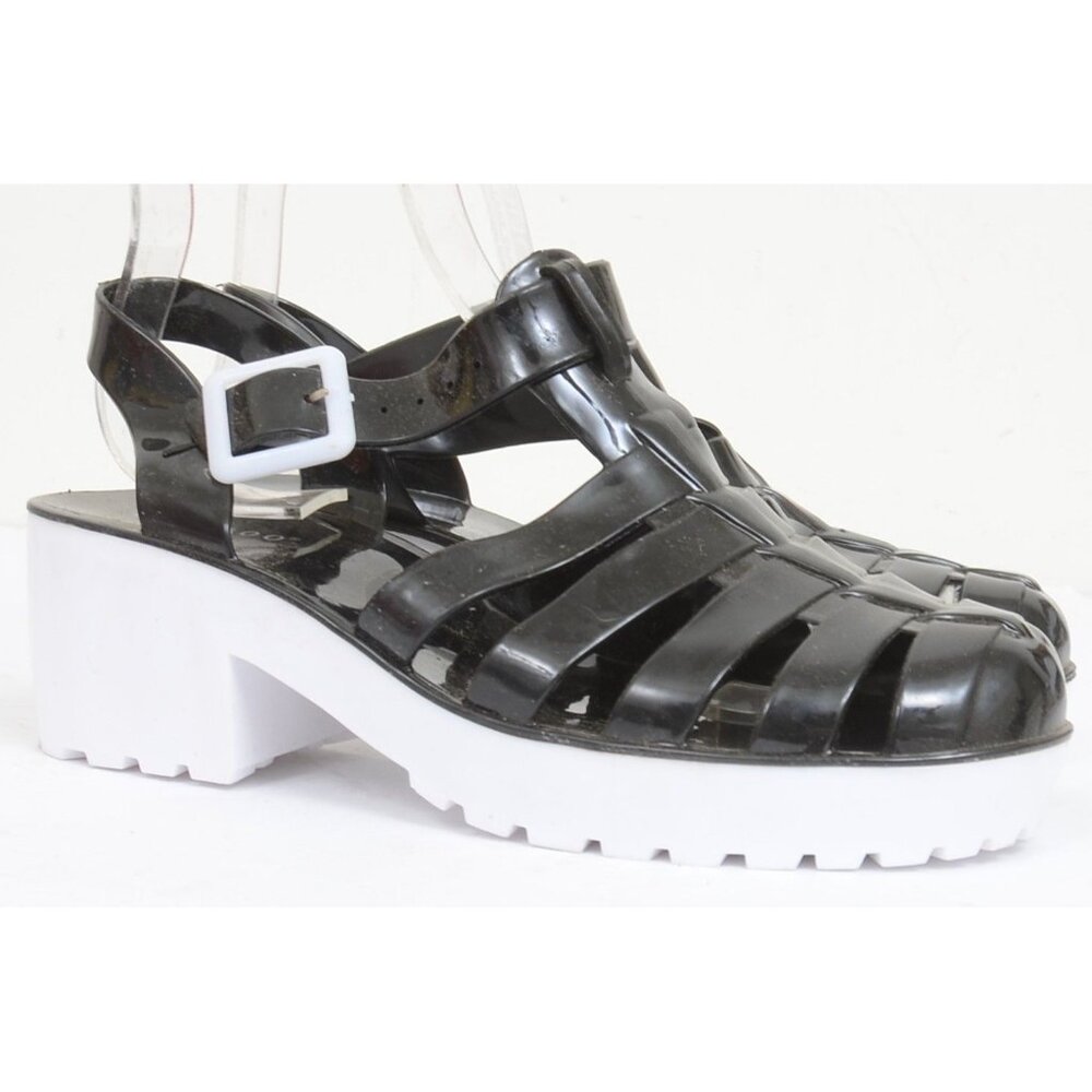 Bamboo Strawberry-01 Jelly Black White Sandal Jellies Women's Size 8 Summer Beac